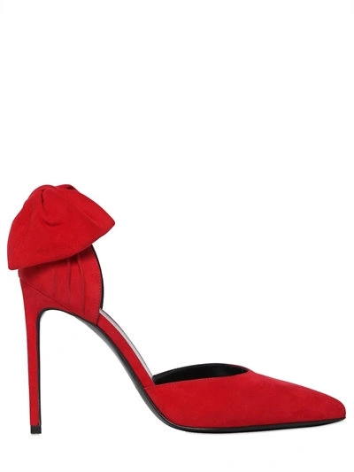Saint Laurent Suede Bow D'orsay 105mm Pump, Rouge, Rouge Vif In Red
