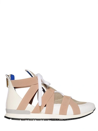 Shop Vionnet 20mm Elastic & Leather High Top Sneakers, White/nude