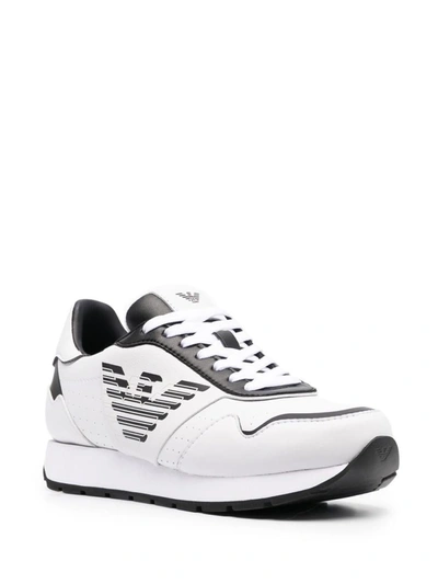 Shop Emporio Armani Logo Leather Sneakers In White