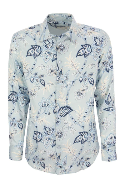 Shop Etro Jacquard Shirt With Floral Pattern In Light Blue