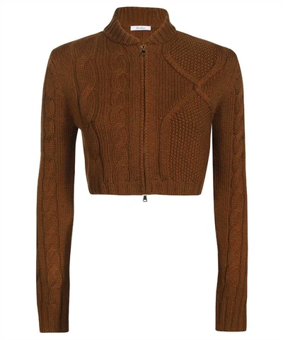 Shop Max Mara Fasto Cashmere-wool Blend Cropped Cardigan In Brown