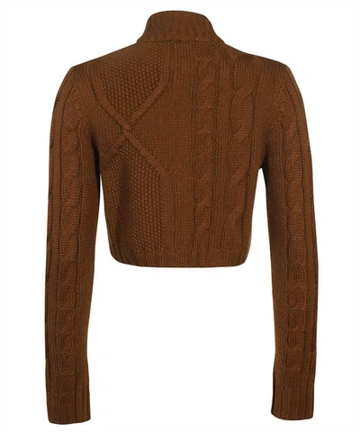 Shop Max Mara Fasto Cashmere-wool Blend Cropped Cardigan In Brown