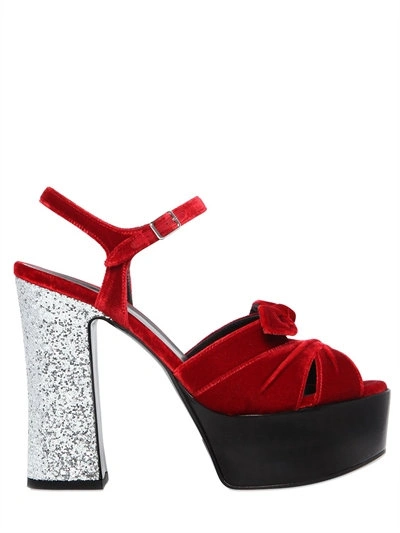 Shop Saint Laurent 130mm Candy Glitter & Velvet Sandals In Red