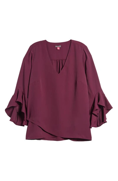 Shop Vince Camuto Flutter Sleeve Crossover Georgette Tunic Top In Pickled Beet