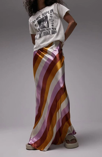 Shop Topshop Stripe Satin Maxi Skirt In Orange Multi