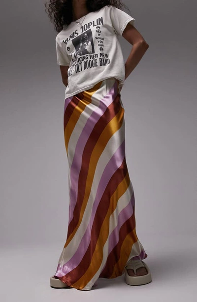 Topshop Stripe Satin Maxi Skirt In Orange Multi ModeSens