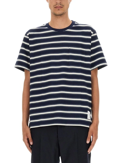 Shop Thom Browne T-shrit With Stripe Pattern In Blue