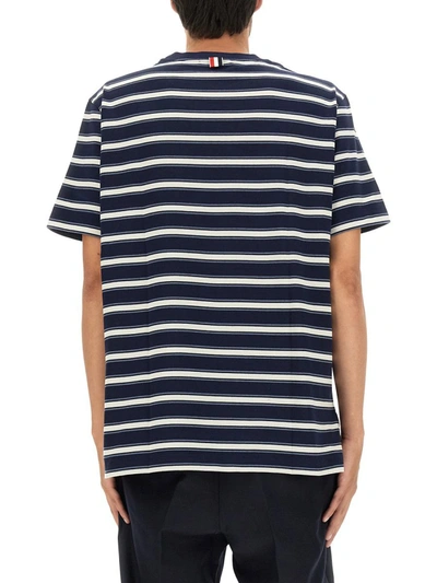 Shop Thom Browne T-shrit With Stripe Pattern In Blue
