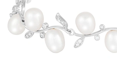 Splendid Pearls Silver Diamond 7-8mm Pearl Heart Bracelet In White