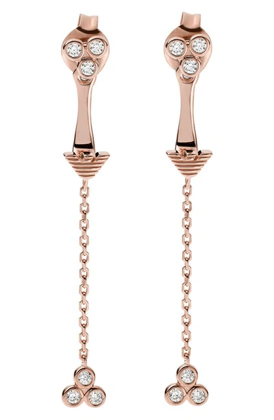 Shop Emporio Armani Cz Linear Drop Chain Earrings In Rose Gold