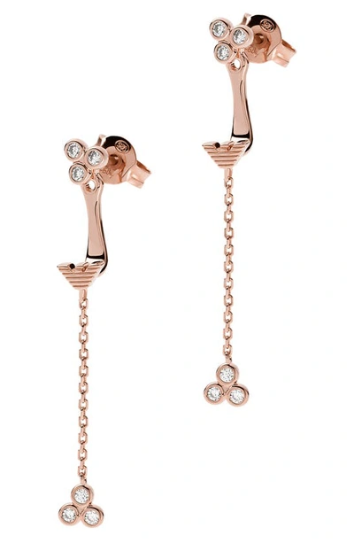 Shop Emporio Armani Cz Linear Drop Chain Earrings In Rose Gold