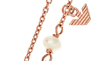 Shop Emporio Armani Cultured Pearl & Cz Layered Chain Necklace In Rose Gold
