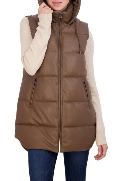 Sebby Quilted Puffer Vest In Medium Brown