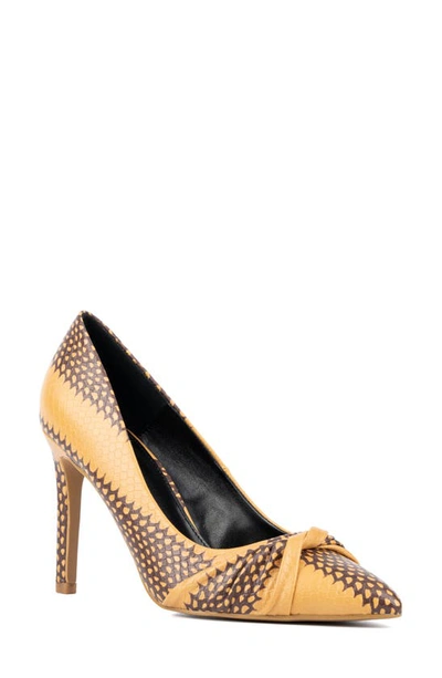New York And Company Women's Monique- Knotted Pointy High Heels Pumps In Yellow Snake
