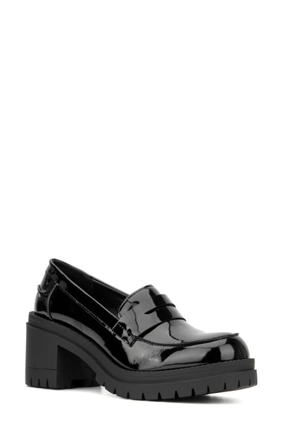New York And Company Penni Croc Embossed Platform Loafer In Black Patten