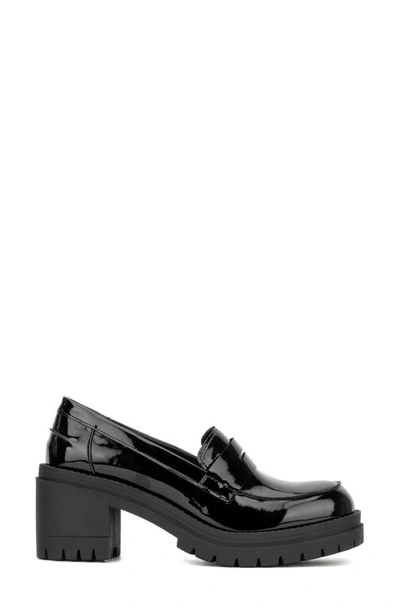 Shop New York And Company Penni Croc Embossed Platform Loafer In Black Patten