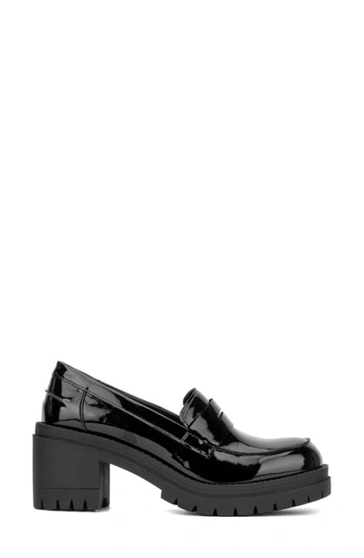New York And Company Penni Croc Embossed Platform Loafer In Black Patten