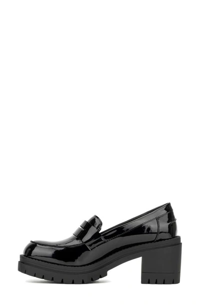 New York And Company Penni Croc Embossed Platform Loafer In Black Patten