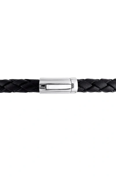 Delmar Black Cultured Freshwater Pearl Diamond Braided Leather Bracelet In Black