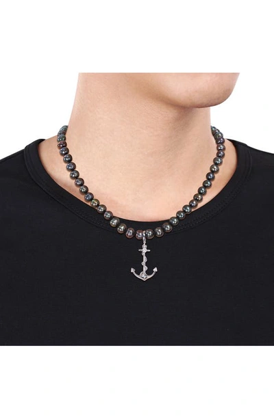 Shop Delmar Cultured Freshwater Pearl Anchor Pendant Necklace In Black
