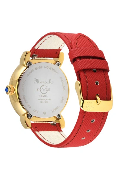 Gv2 Marsala Mother Of Pearl Dial Diamond Faux Leather Strap Watch, 37mm In Red
