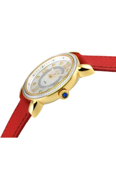 Gv2 Marsala Mother Of Pearl Dial Diamond Faux Leather Strap Watch, 37mm In Red