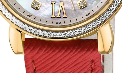 Gv2 Marsala Mother Of Pearl Dial Diamond Faux Leather Strap Watch, 37mm In Red