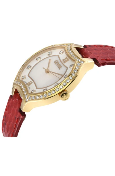 Shop Gevril Lugano Diamond Croc Embossed Leather Strap Watch, 35mm In Red