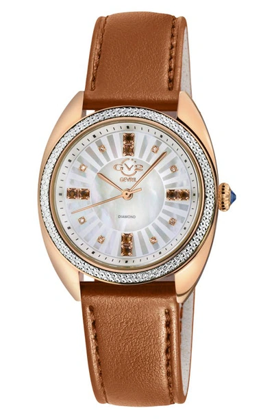 Shop Gv2 Palermo Mother Of Pearl Dial Diamond Faux Leather Strap Watch, 35mm In Beige