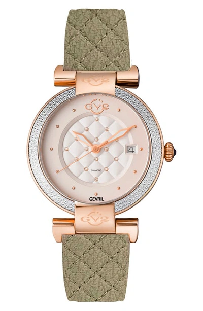 Shop Gv2 Berletta Diamond Faux Leather Strap Watch, 37mm In Olive Green