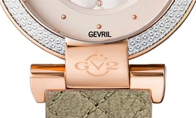 Shop Gv2 Berletta Diamond Faux Leather Strap Watch, 37mm In Olive Green