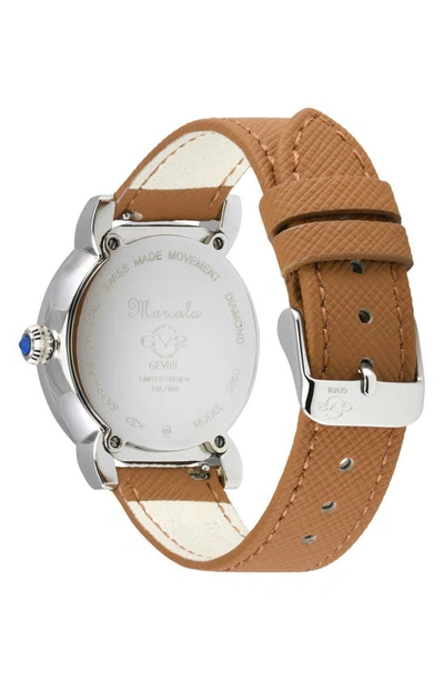 Shop Gv2 Marsala Mother Of Pearl Dial Diamond Faux Leather Strap Watch, 37mm In Beige