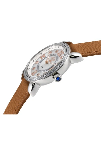 Shop Gv2 Marsala Mother Of Pearl Dial Diamond Faux Leather Strap Watch, 37mm In Beige