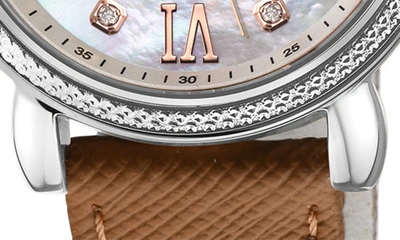 Gv2 Marsala Mother Of Pearl Dial Diamond Faux Leather Strap Watch, 37mm In Beige