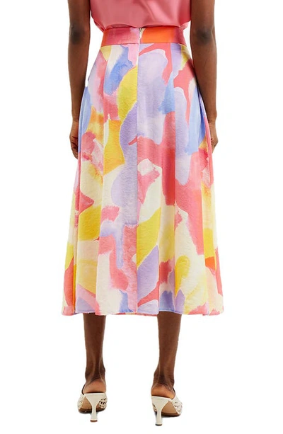 Shop French Connection Isadora Faron Watercolor Print Fit & Flare Skirt In Dopamine Summer Multi