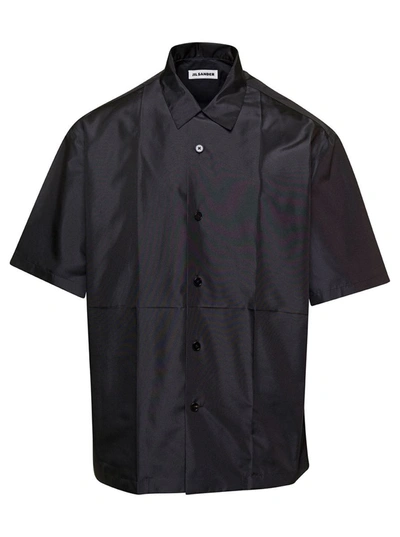 Shop Jil Sander Black Short Sleeve Shirt With Shiny Finish In Polyester Man