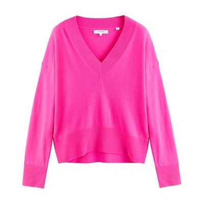 Shop Chinti & Parker Wool-cashmere V-neck Sweater In Hotpink