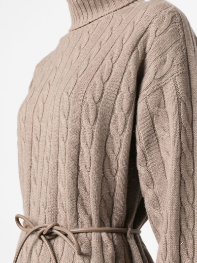 Shop Peserico Cable-knit Roll-neck Jumper In Braun