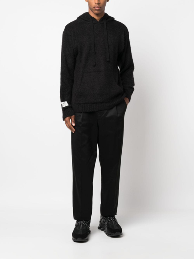 Family First Logo-patch Knitted Hoodie In Schwarz
