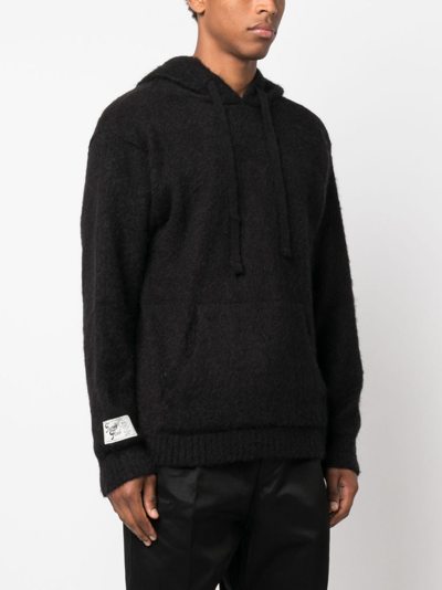 Family First Logo-patch Knitted Hoodie In Schwarz