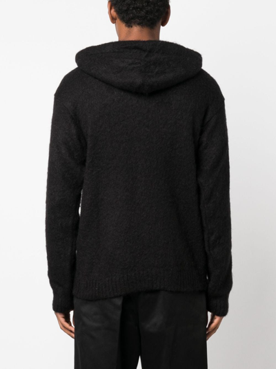 Family First Logo-patch Knitted Hoodie In Schwarz