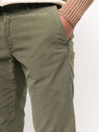 Shop Incotex Logo-embroidered Straight-leg Trousers In Grün
