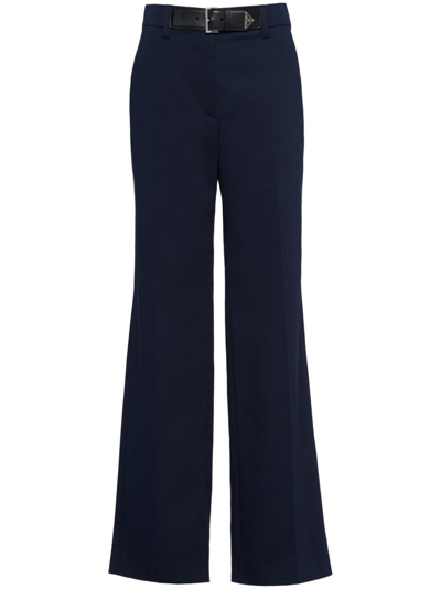 Shop Prada Gabardine Wide-leg Trousers In Blau