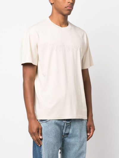 Shop Jw Anderson Logo-embossed Crew-neck T-shirt In Nude