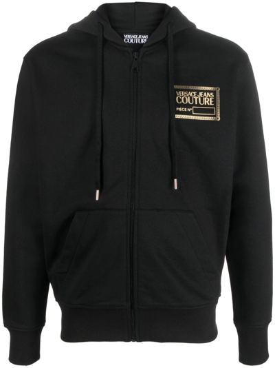 Shop Versace Jeans Couture Logo-print Zip-up Hoodie In Schwarz