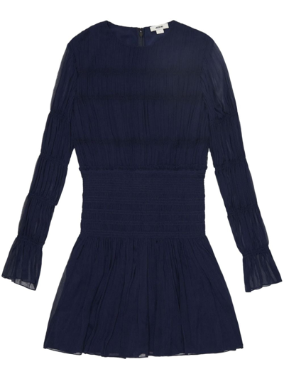 Shop Jason Wu Crinkled Long-sleeve Smocked Minidress In Blau