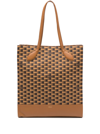 Shop Bally Pennant Leather Tote Bag In Braun