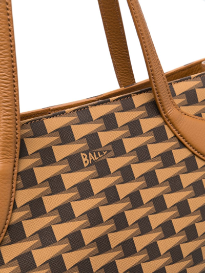 Shop Bally Pennant Leather Tote Bag In Braun