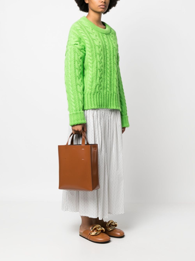 Marni Structured Brown Calf Leather Shoulder Bag In Orange