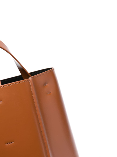 Marni Structured Brown Calf Leather Shoulder Bag In Orange